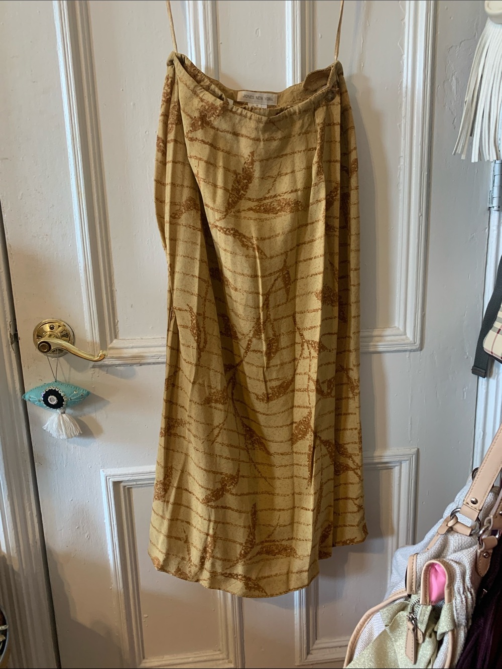 Midi Skirt in Mustard with Subtle Leaf Print